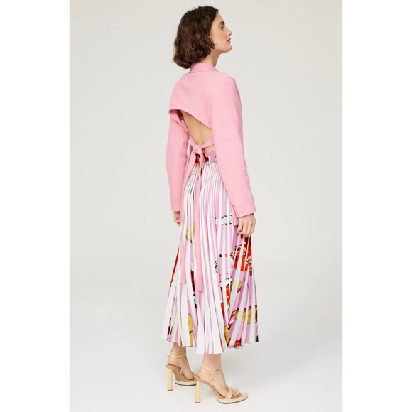 Thebe Magugu Pink Plisse Maxi Skirt Pleated Fish & Chips Print A-Line Sz S - Picture 3 of 13